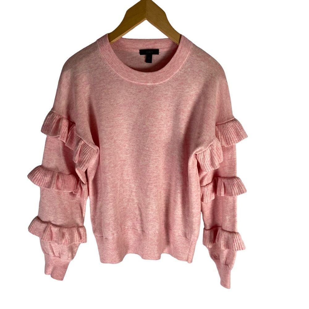 J. Crew Women's Size S Sweater Pink Ruffle Long Sleeve Shirt Wool Blend Barbie